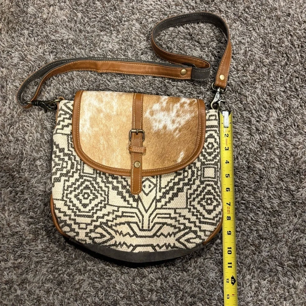 Brown and Cream Cowhide Patterned Women's Western Bag